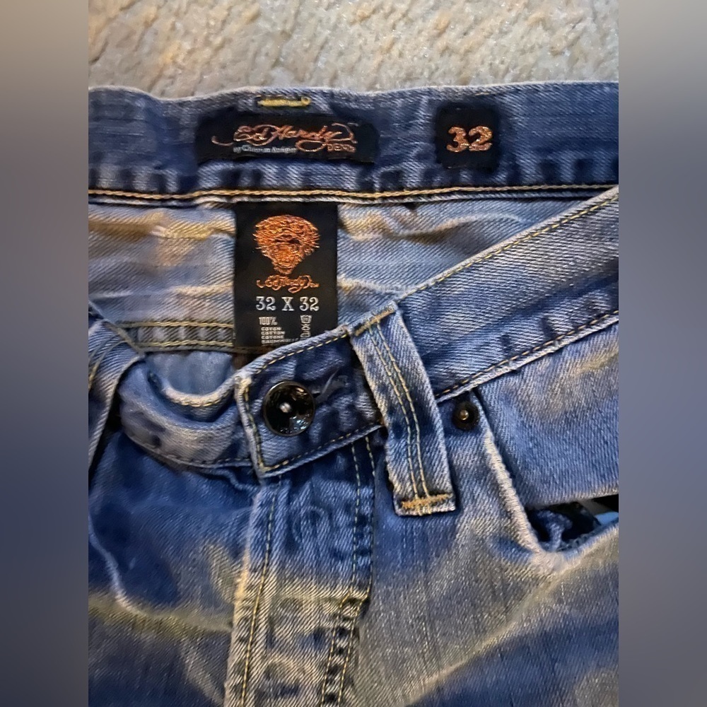 Vintage Ed Hardy Jeans Mens Size 32x31 Distressed Medium Wash Y2K Button Fly‍‍﻿﻿ - Picture 10 of 11